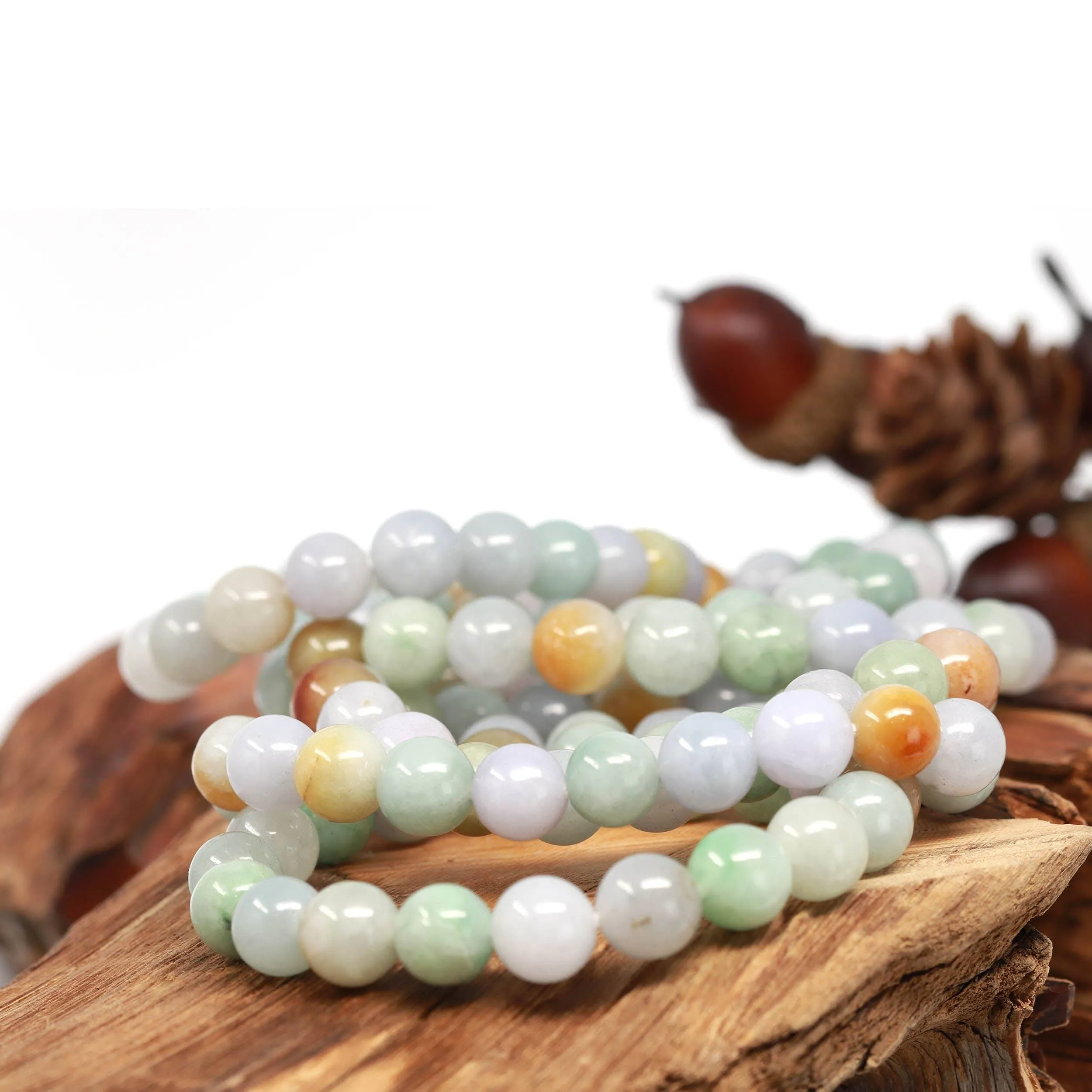 Genuine Jadeite Jade Round Multiple Colors Beads Bracelet (9.5 mm)