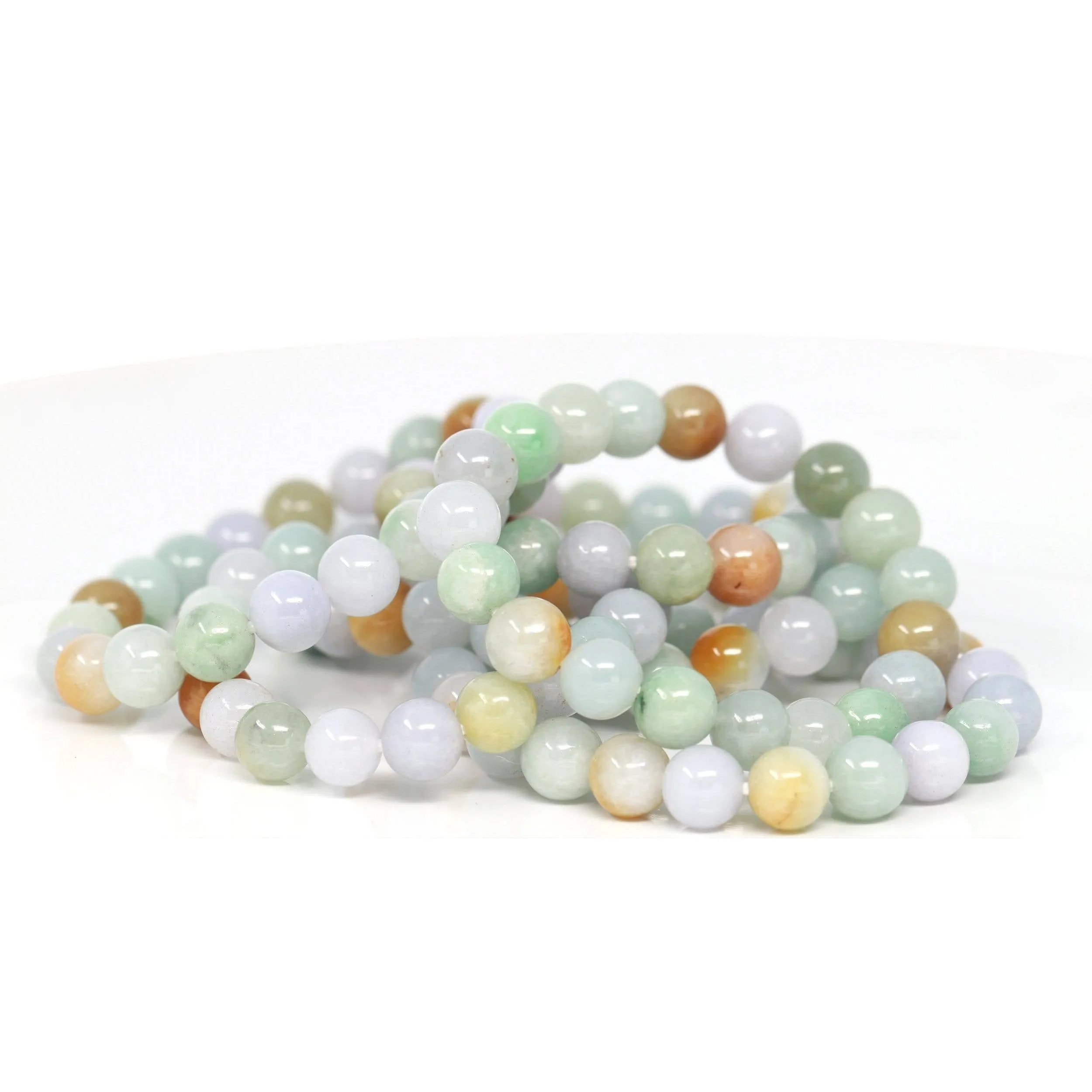 Genuine Jadeite Jade Round Multiple Colors Beads Bracelet (9.5 mm)