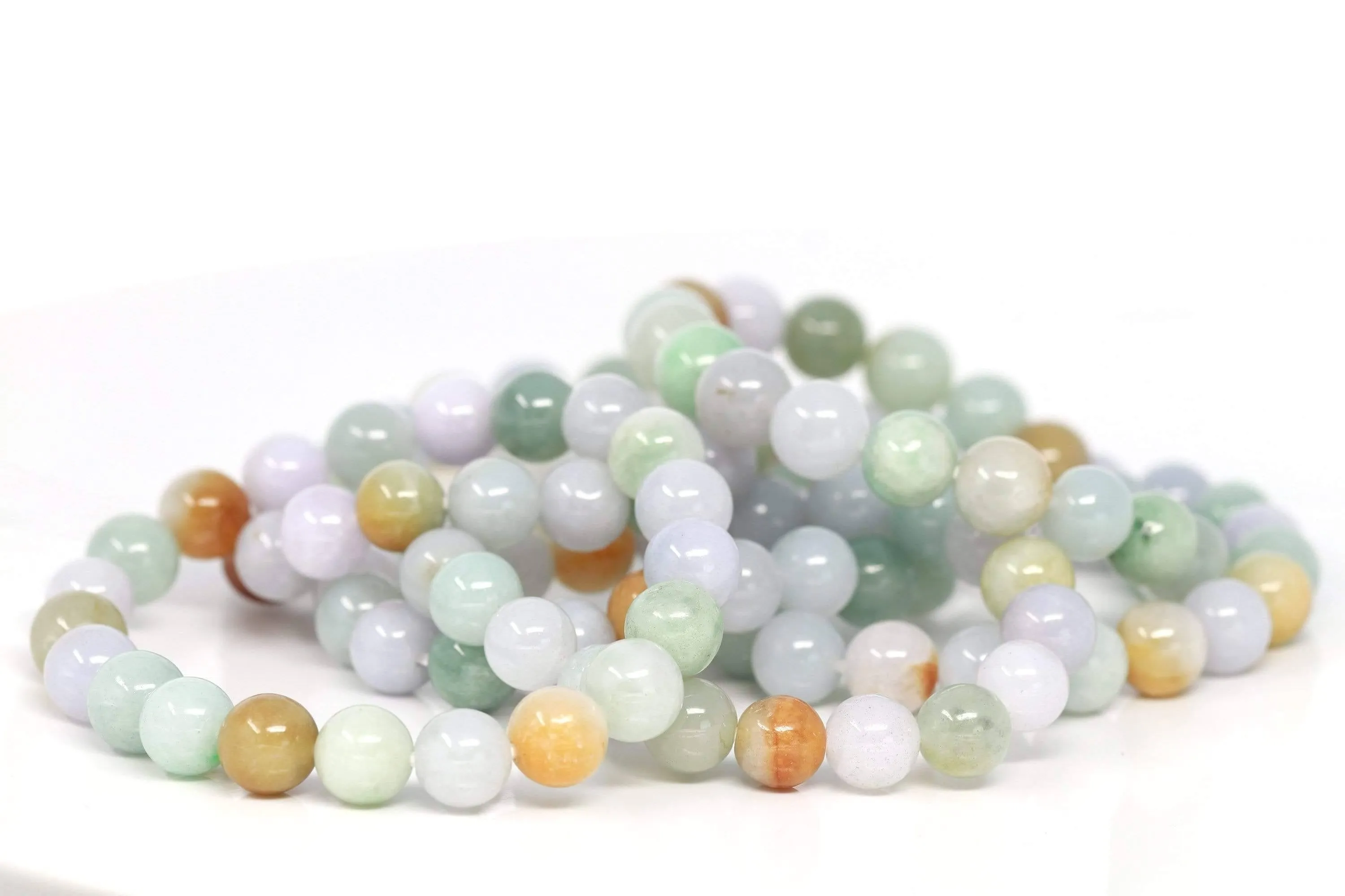 Genuine Jadeite Jade Round Multiple Colors Beads Bracelet (9.5 mm)