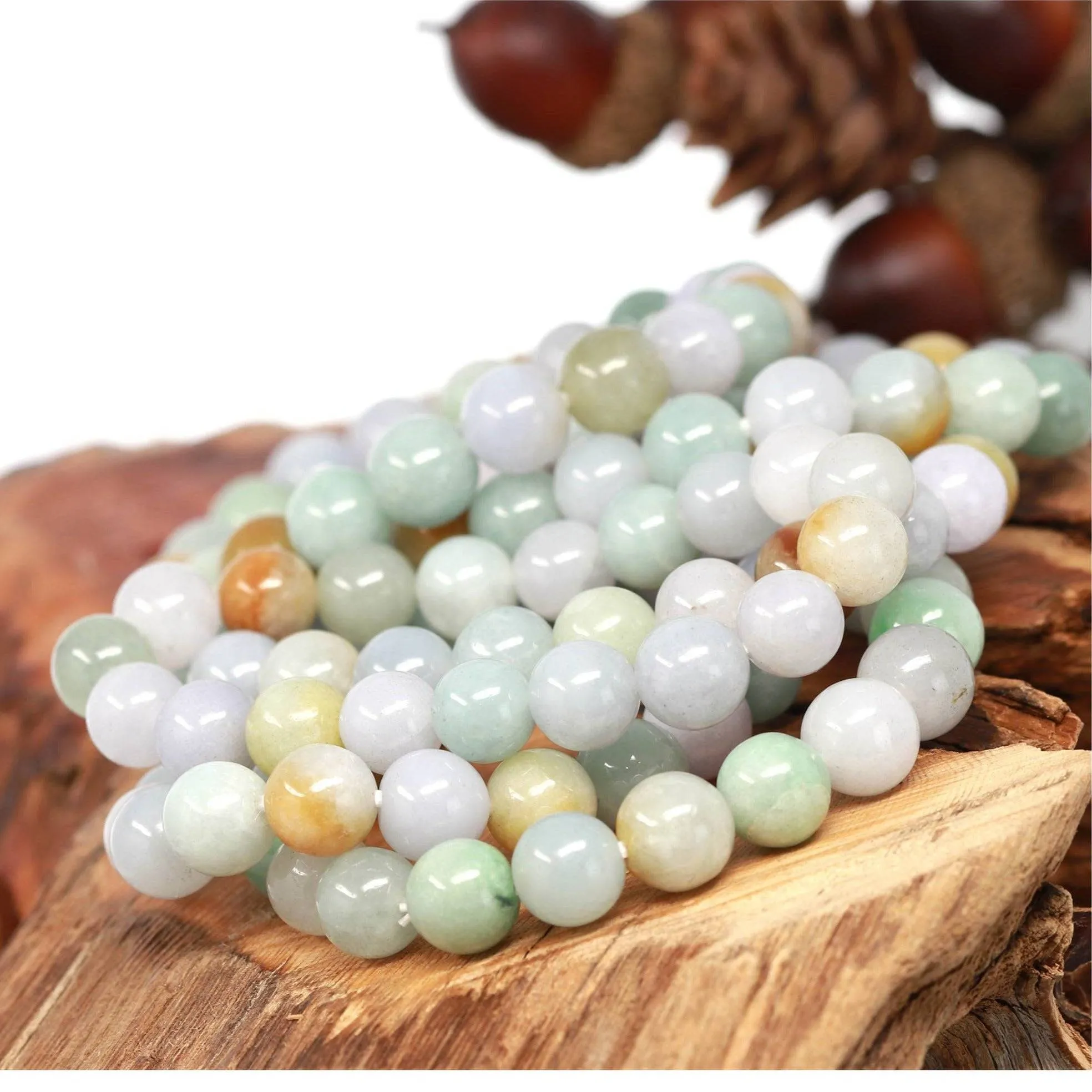 Genuine Jadeite Jade Round Multiple Colors Beads Bracelet (9.5 mm)