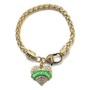 Gold Emerald Green Matron of Honor Pave Heart Charm Braided Bracelet