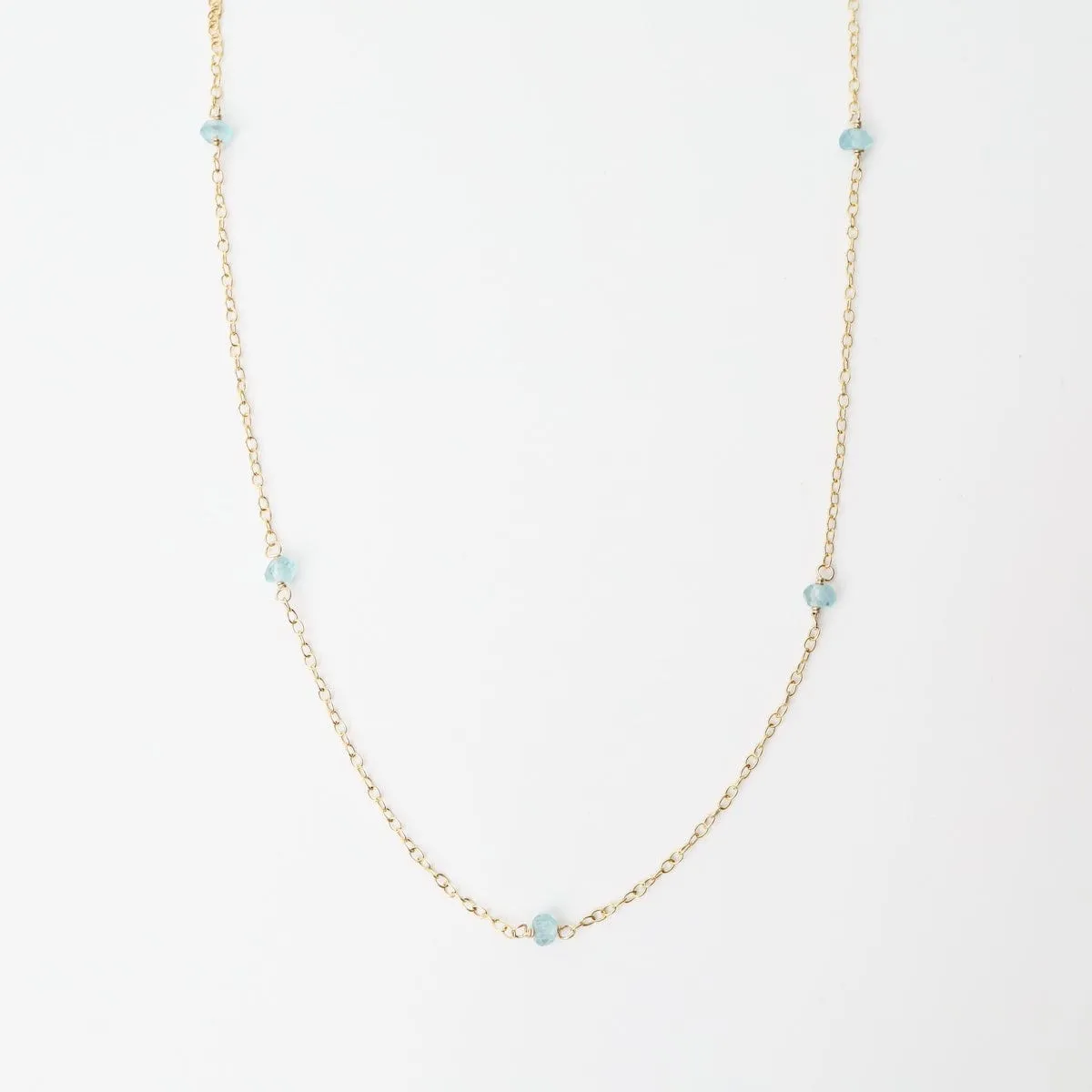 Gold Filled Chain with 5 Blue Topaz Gemstone Station Necklace