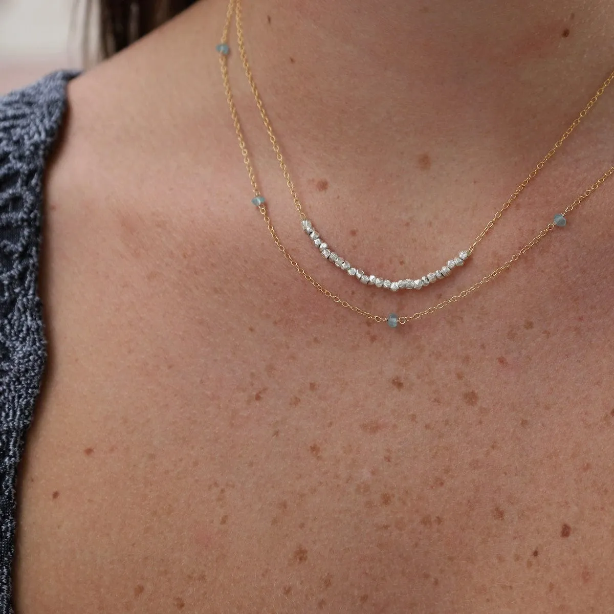 Gold Filled Chain with 5 Blue Topaz Gemstone Station Necklace