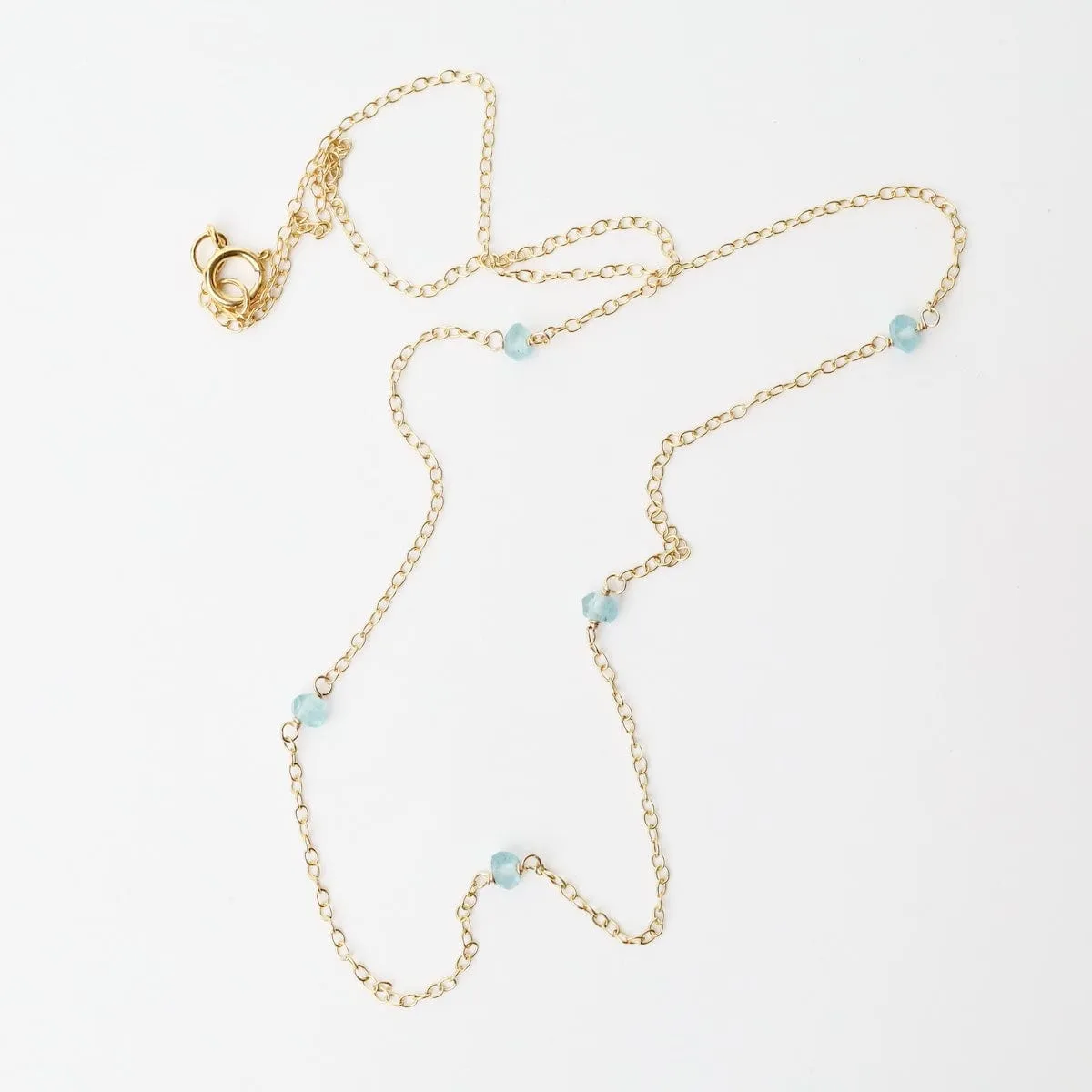 Gold Filled Chain with 5 Blue Topaz Gemstone Station Necklace