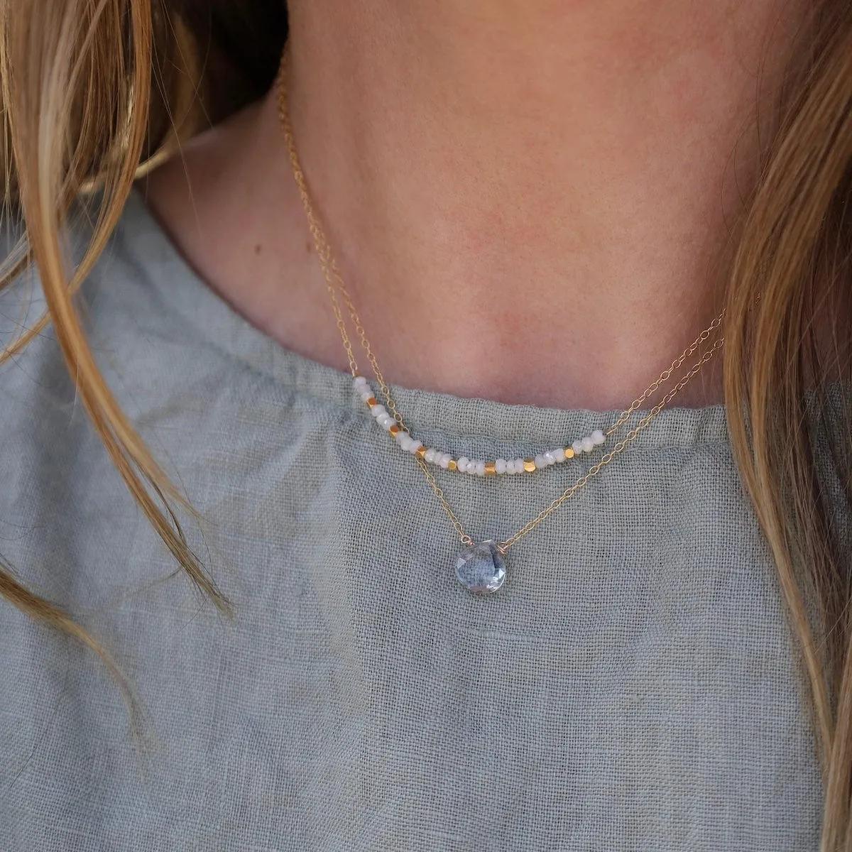 Gold Filled Chain with Mystic Blue Topaz Brio Necklace