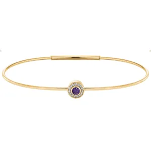 Gold Finish Finish Sterling Silver Round Simulated Amethyst Birth Gem Bracelet with Simulated Diamonds