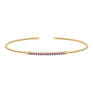 Gold Finish Sterling Silver Cable Cuff Bracelet with Simulated Amethyst Birth Gems - February