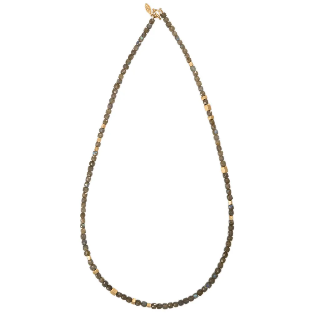 GOLD HEXAGON BEADS   LABRADORITE BEADED NECKLACE