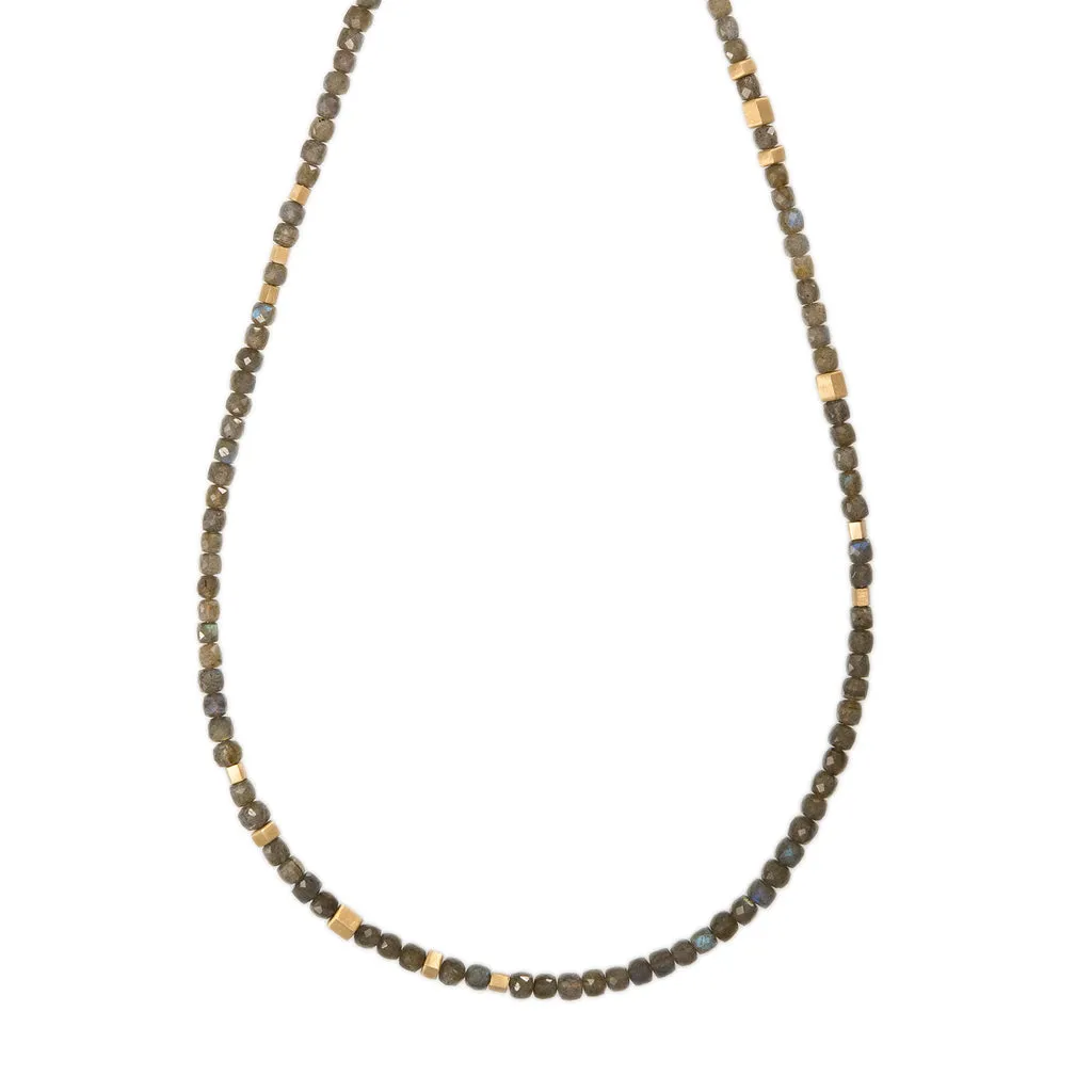 GOLD HEXAGON BEADS   LABRADORITE BEADED NECKLACE