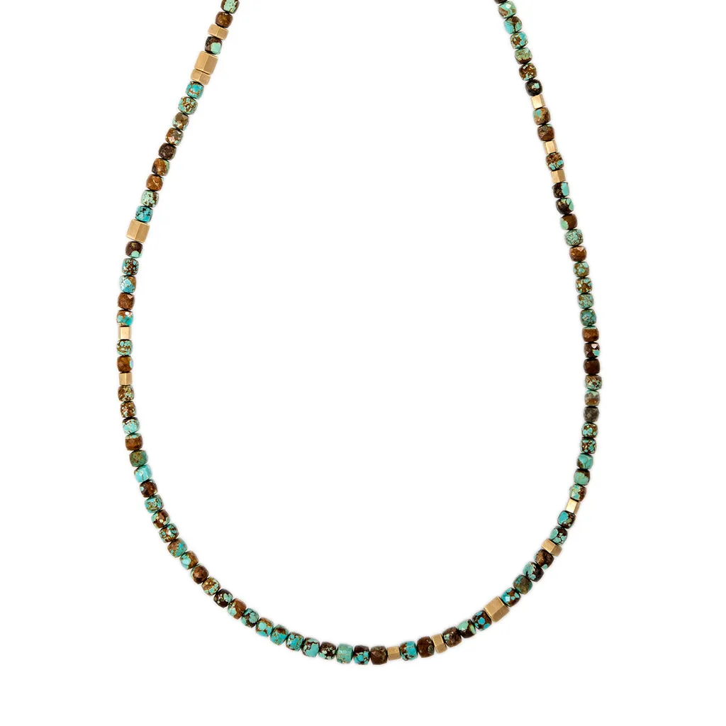 GOLD HEXAGON BEADS   TURQUOISE BEADED NECKLACE