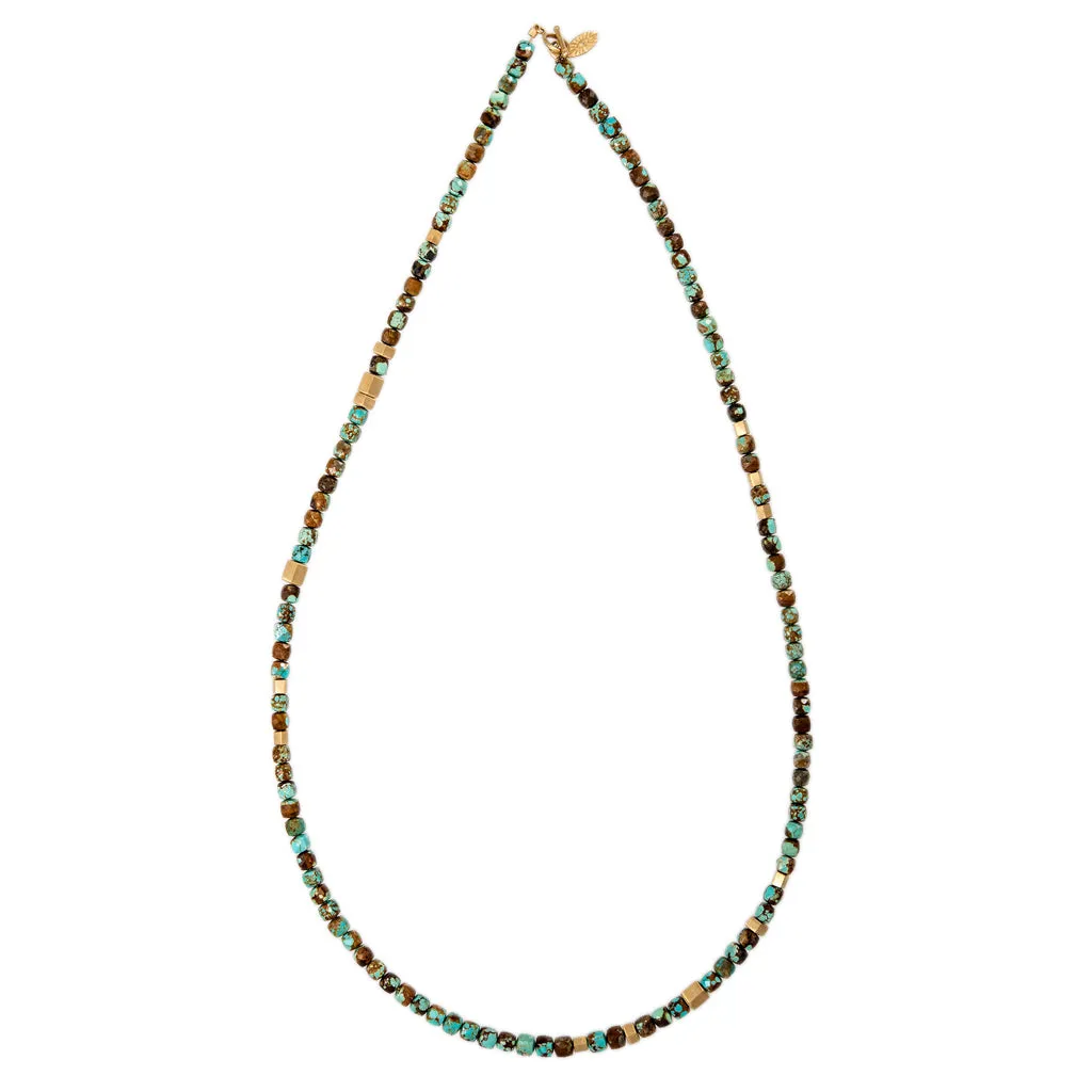 GOLD HEXAGON BEADS   TURQUOISE BEADED NECKLACE