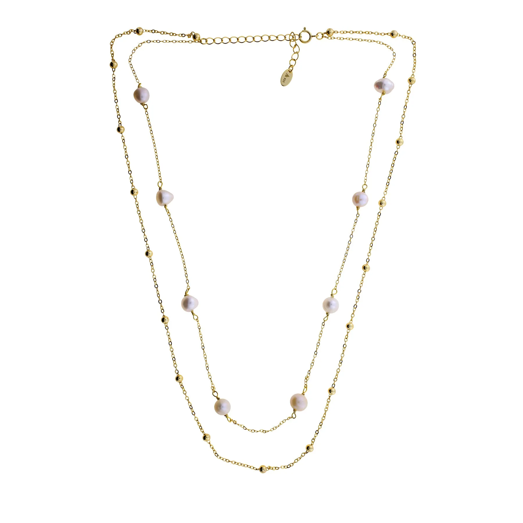 Gold Vermeil Double Strand Necklace with Freshwater Pearls