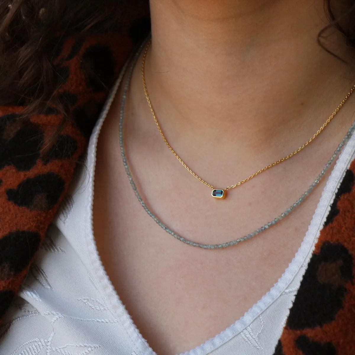 Gold Vermeil Octagon London Blue Topaz Necklace