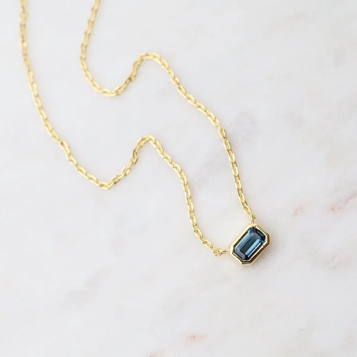 Gold Vermeil Octagon London Blue Topaz Necklace