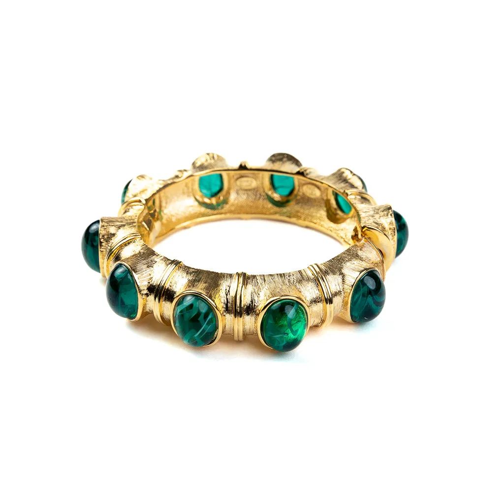 Gold with Flawed Emerald Hinged Bracelet