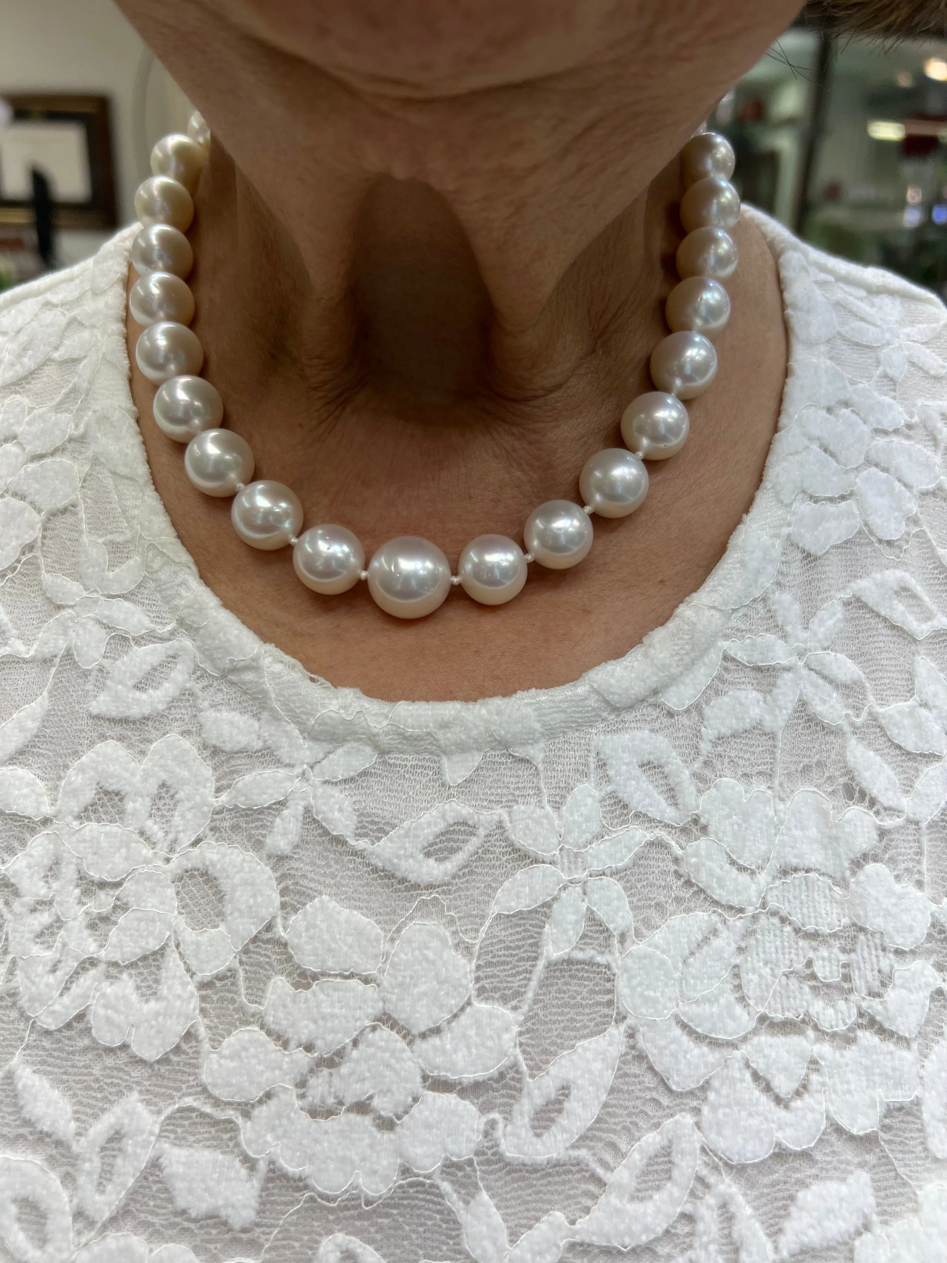 Graduated South Sea Pearl Diamond Platinum Necklace