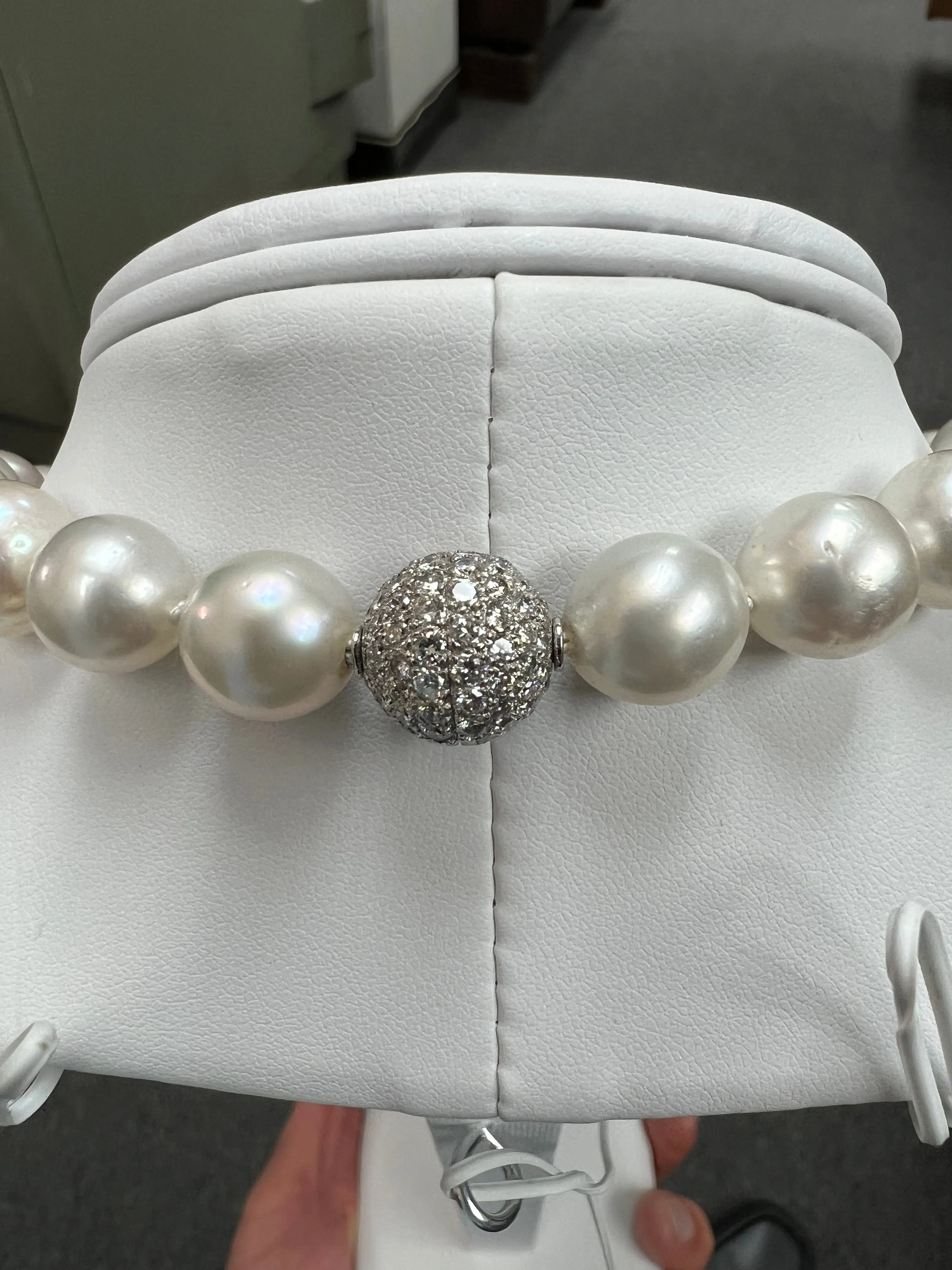 Graduated South Sea Pearl Diamond Platinum Necklace