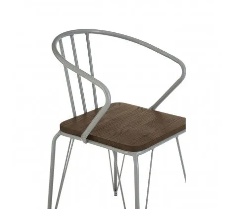 Grey Metal And Elm Wood Arm Chair