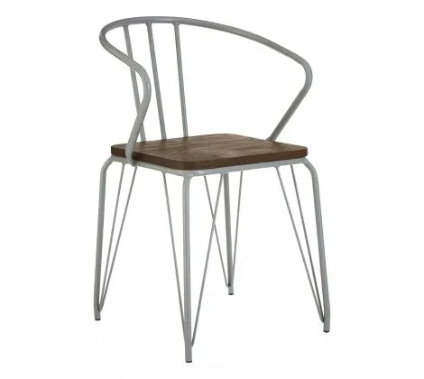 Grey Metal And Elm Wood Arm Chair