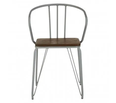 Grey Metal And Elm Wood Arm Chair