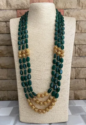 Handcrafted Triple Layered Green Jade Beaded Necklace For Men And Woman