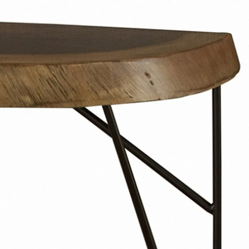 Hito 55in Sofa Table, Black Metal Legs, Live Edge Brown Solid Parota Wood By Casagear Home