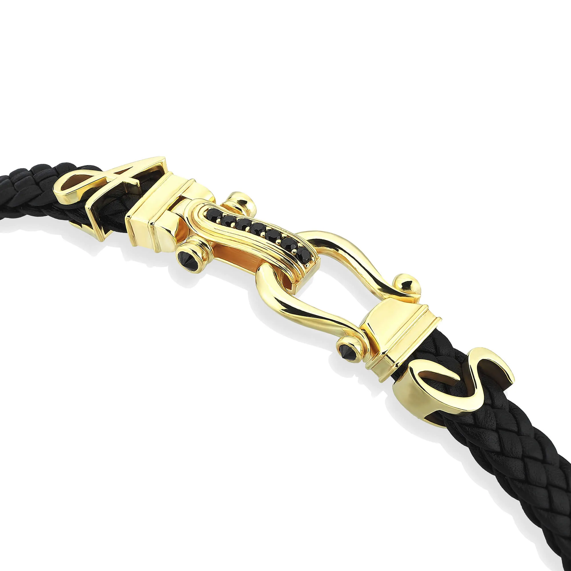 Iconic Leather Italic Statement Bracelet in Gold