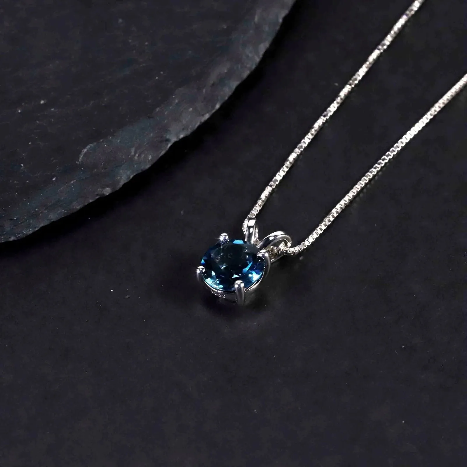 Irosk Round Cut Necklace in Sterling Silver -  London Blue Topaz