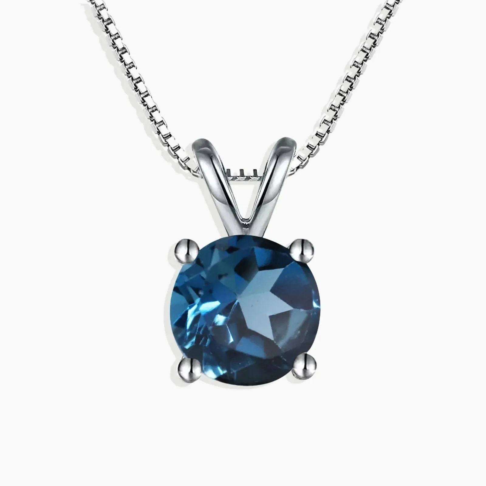 Irosk Round Cut Necklace in Sterling Silver -  London Blue Topaz