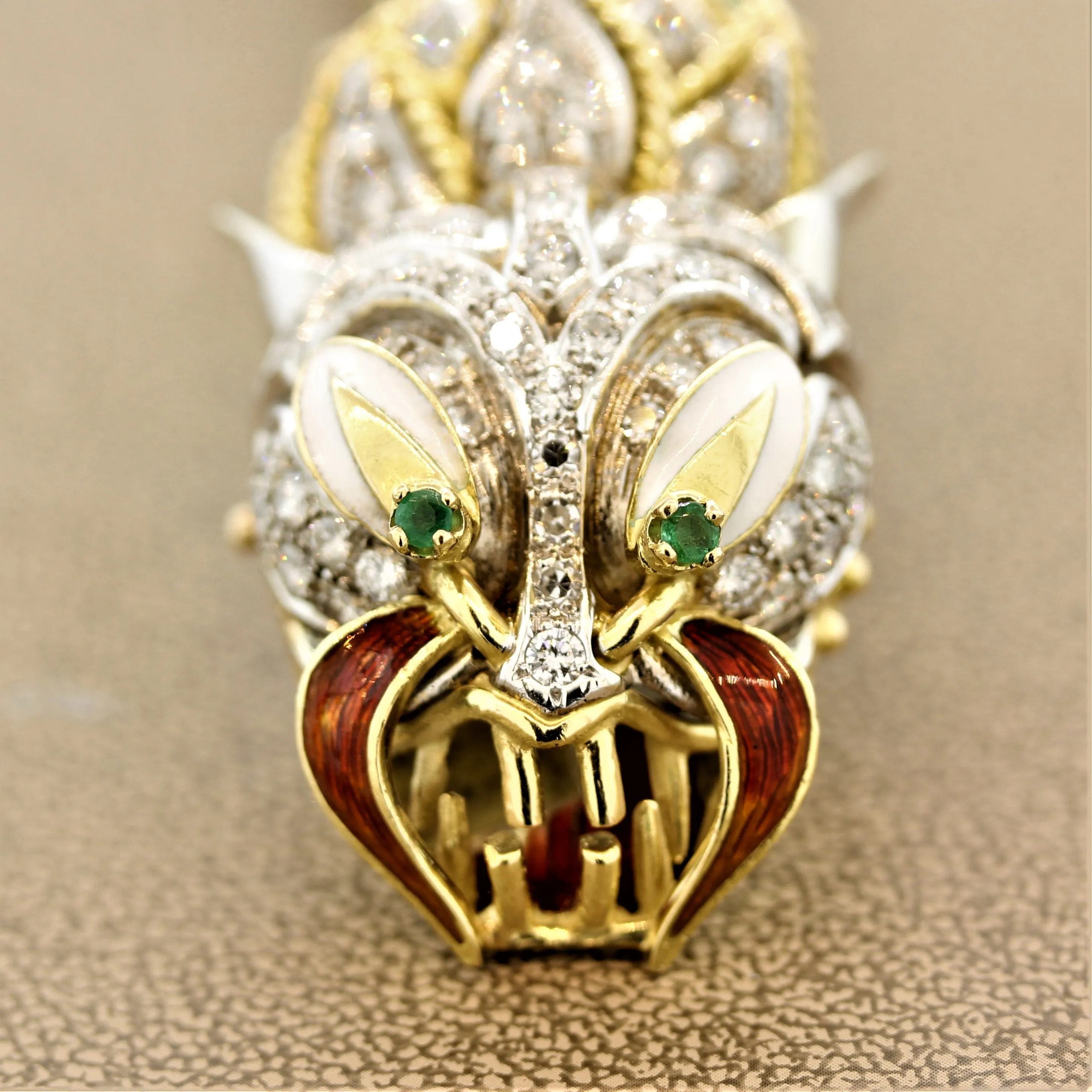 Italian Diamond Emerald Enamel Dragon Gold Bracelet