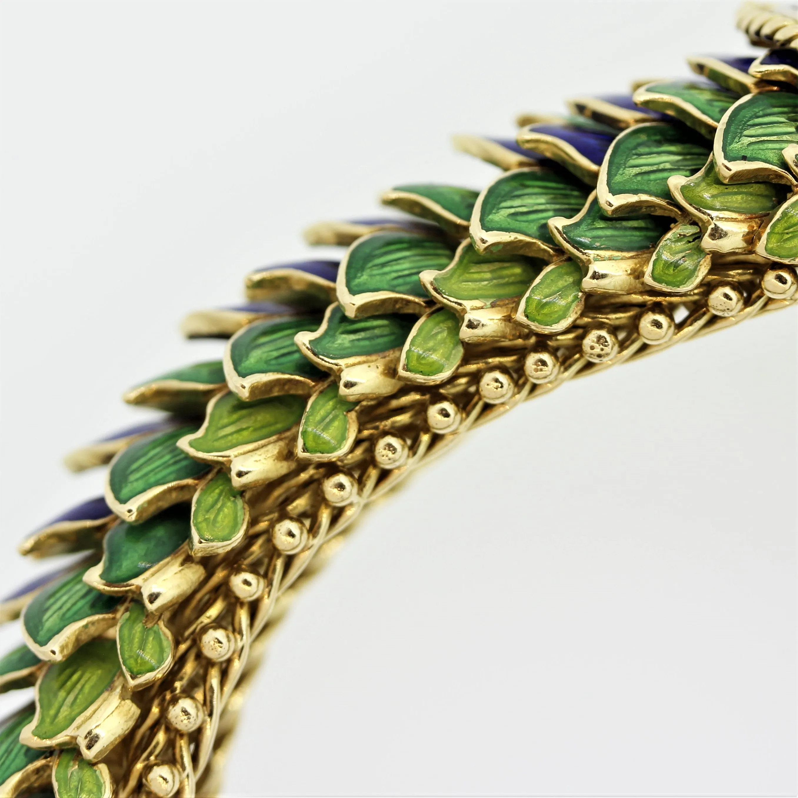 Italian Diamond Emerald Enamel Dragon Gold Bracelet