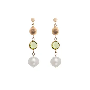 Italian gold freshwater pearl, peridot and gold bead drop earrings