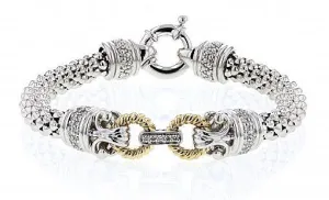 Italian Sterling Silver Bracelet with 0.75ct diamonds and 14K solid yellow gold accents