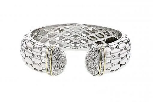 Italian Sterling Silver Bracelet with 1.42ct diamonds and 14K solid yellow gold accents