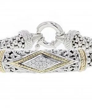 Italian sterling silver flex bracelet with 0.25ct diamonds and solid 14K yellow gold accents