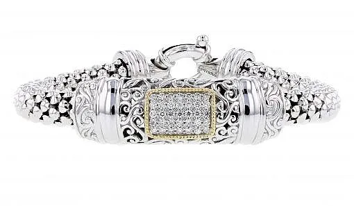 Italian sterling silver flex bracelet with 0.50ct. diamonds and solid 14K yellow gold accent