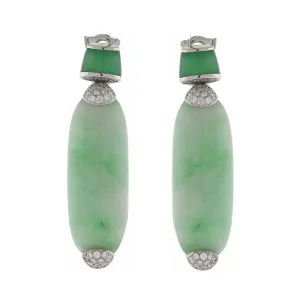 Jade, Chrysoprase and Diamond Drop Earrings