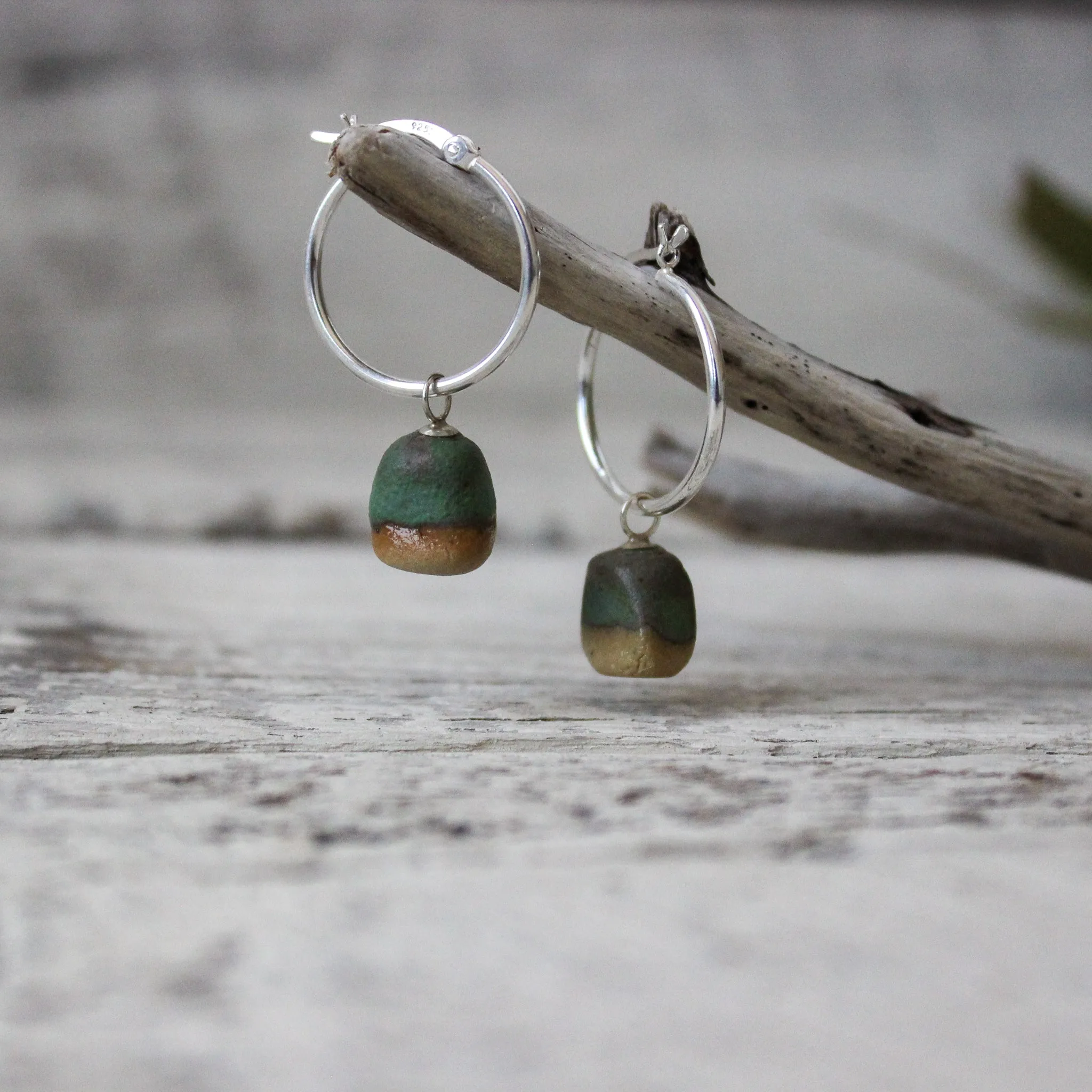 Jadeite Rough Stone Hoop Earrings