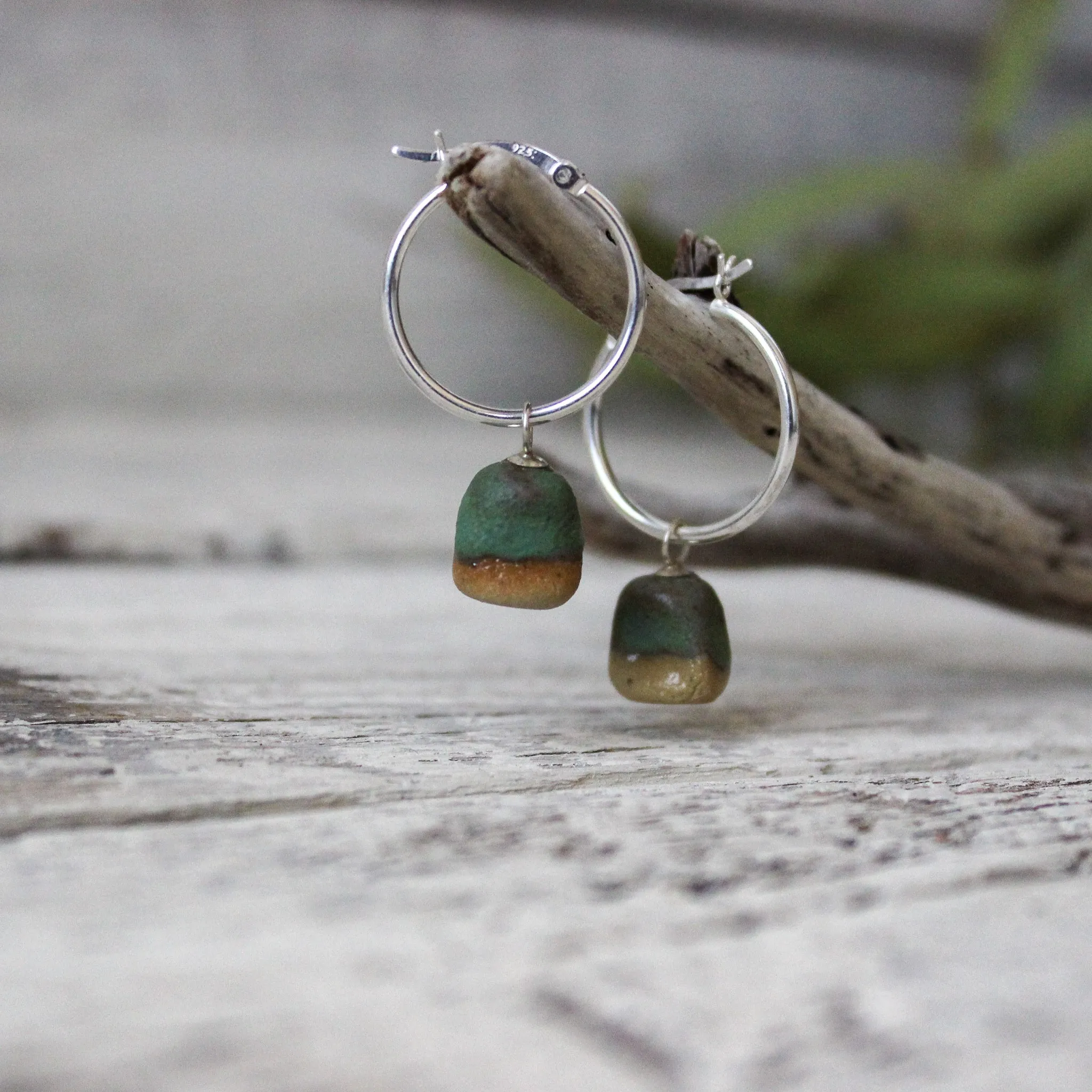 Jadeite Rough Stone Hoop Earrings