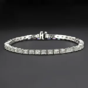 LAB CREATED DIAMOND TENNIS BRACELET EMERALD CUT 8ct CLASSIC 14k WHITE GOLD