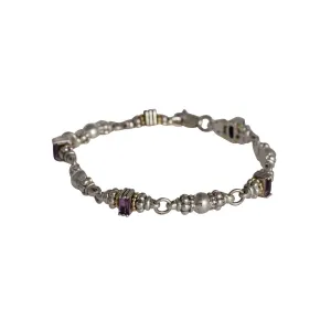 Lagos Caviar Sterling Silver and 18K Yellow Gold Amethyst Bracelet (Estate - Estimated Retail When New $695)