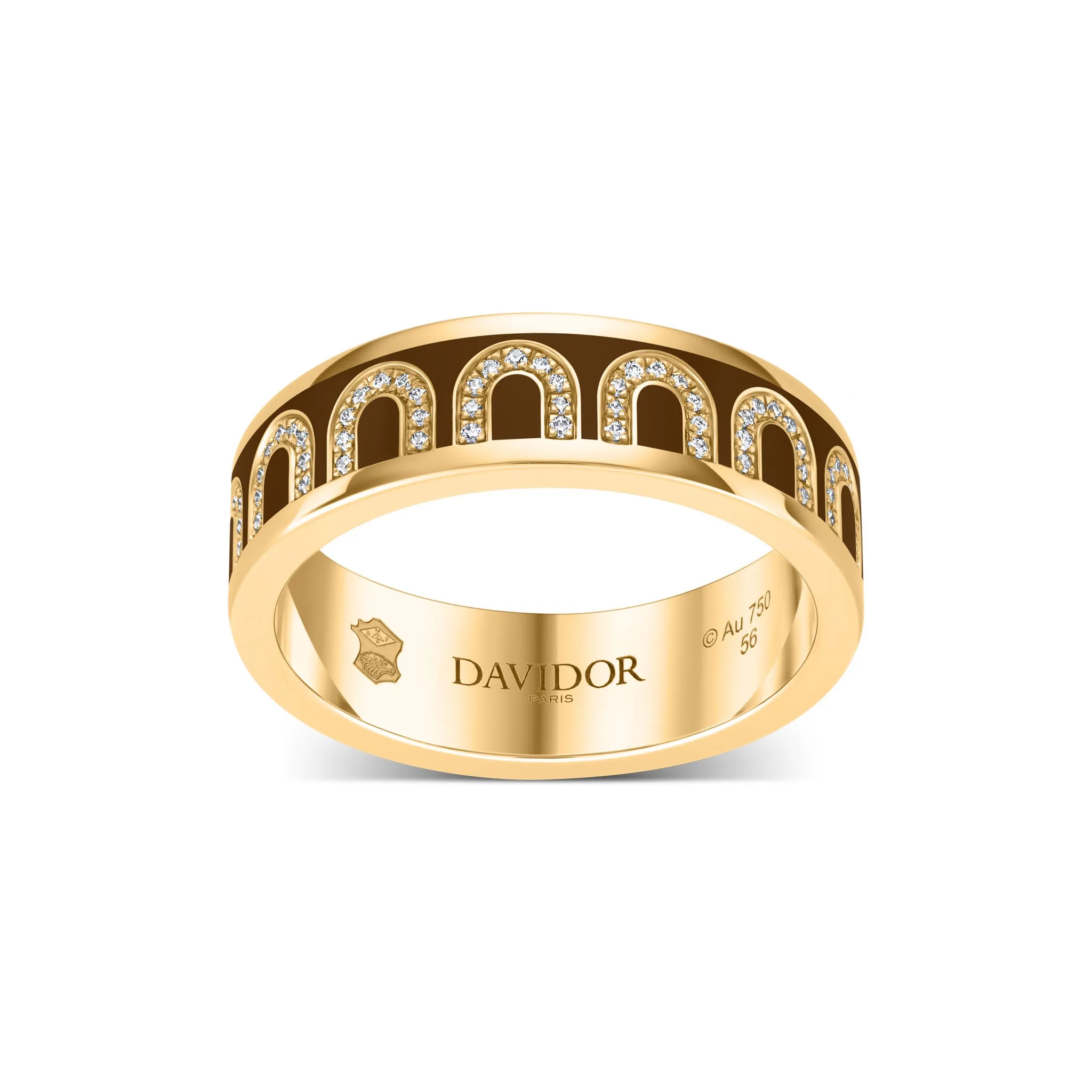 L'Arc de DAVIDOR Ring MM, 18k Yellow Gold with Cognac Lacquered Ceramic and Arcade Diamonds