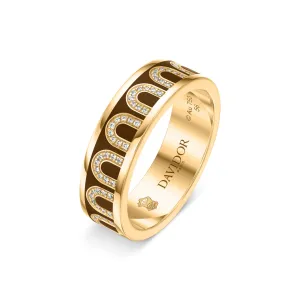 L'Arc de DAVIDOR Ring MM, 18k Yellow Gold with Cognac Lacquered Ceramic and Arcade Diamonds