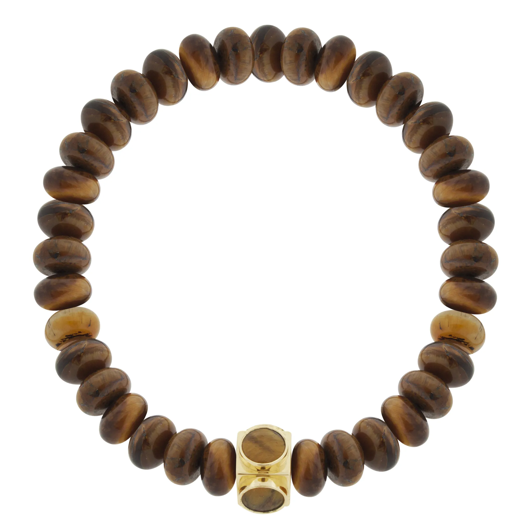 Large Gold & Tiger's Eye Lego Cube on Tiger's Eye Beaded Bracelet