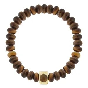 Large Gold & Tiger's Eye Lego Cube on Tiger's Eye Beaded Bracelet