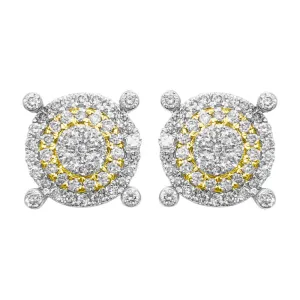 Large Pave Stud Diamond Earrings .69cttw 10K Yellow Gold