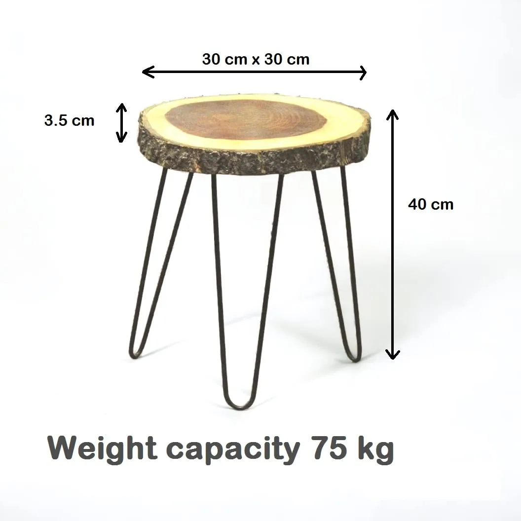 Latest handicrafts Antique Wooden Foldable End Table for Living Room | Side Table for Bedroom | Gamla Stand Metal Legs Plant Stand | Indoor Outdoor Stool || 30 x 30 x 40 cm | Brown