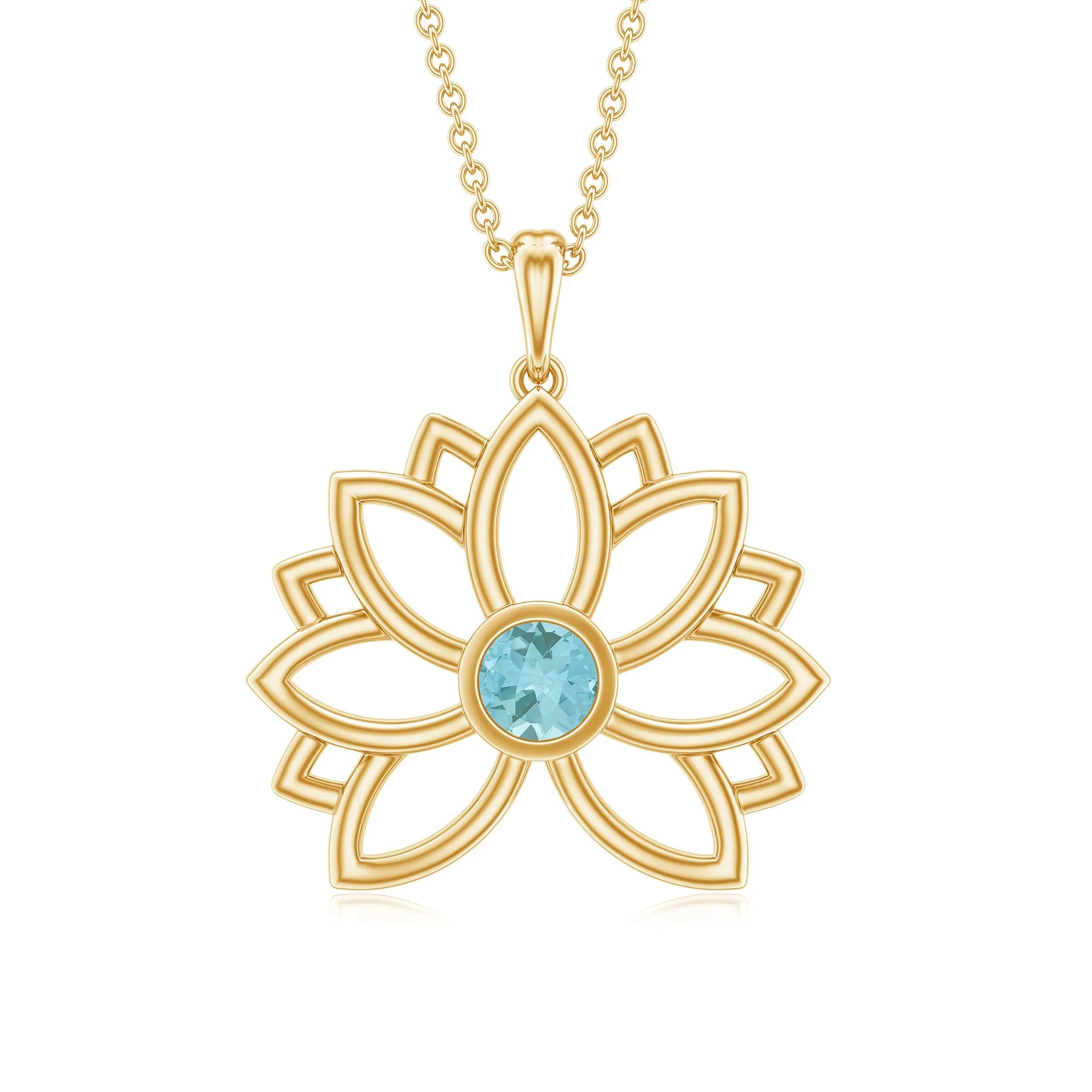 Lotus Flower Pendant with Bezel Set Sky Blue Topaz Solitaire