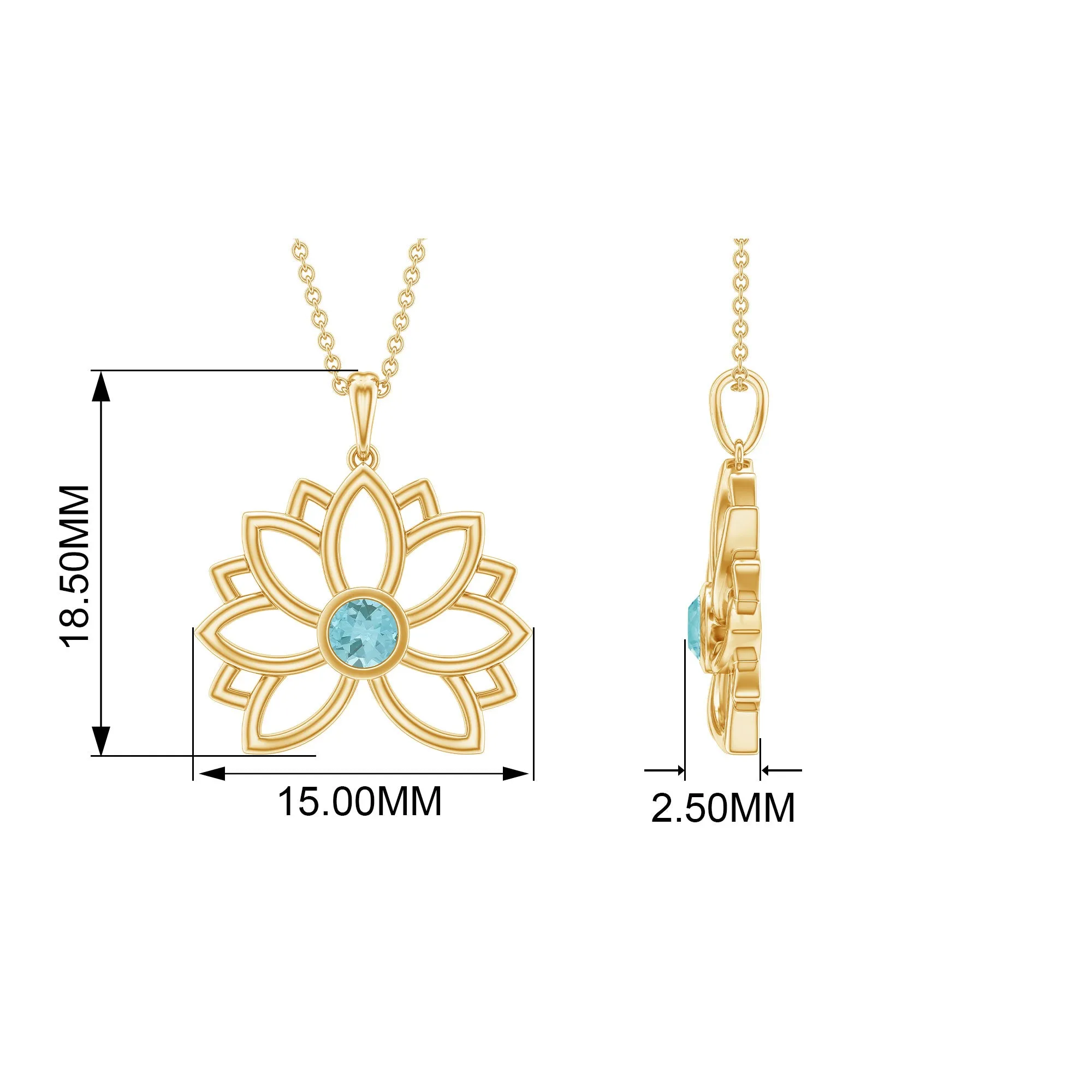 Lotus Flower Pendant with Bezel Set Sky Blue Topaz Solitaire