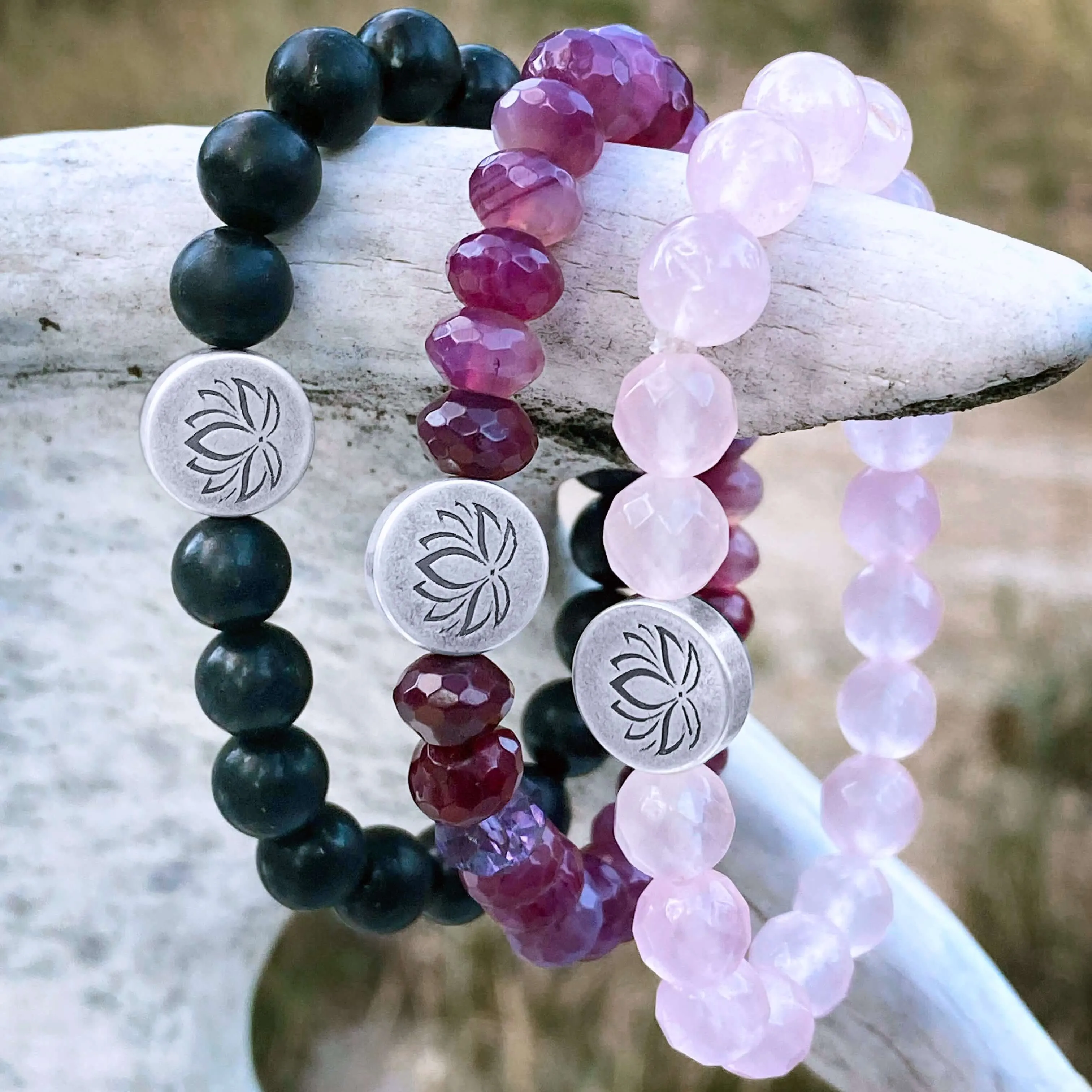 Lotus Stretch Bracelet - Gemstone Beaded Stretchy Bracelet